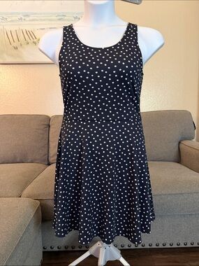 Divided Navy and White Polka Dot Sleeveless Skater Dress